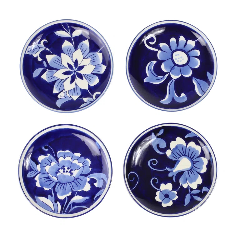 Euro Ceramica Blue Garden 6" Assorted Appetizer Plate (Set of 4)