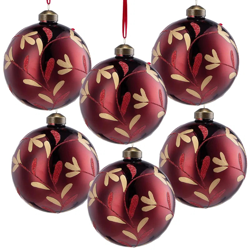 Astoria Grand D3.9" Christmas Ball Ornaments, Glass Decorative Hanging Ball Christmas Tree Ornaments for Holiday Party Decorations, Set of 6