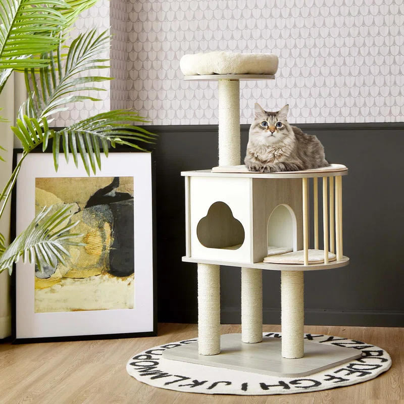Archie & Oscar™ 46" Modern Wooden Cat Tree With Platform & Washable Cushions For Kittens & Cats