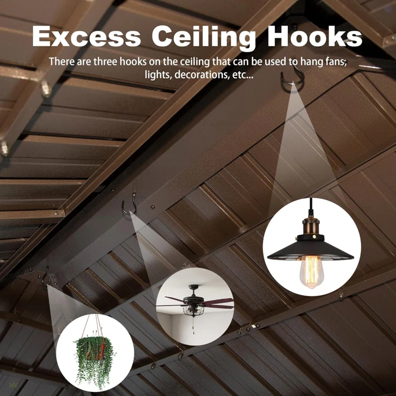 HomeViewto Hardtop Grill Gazebo, Outdoor BBQ Gazebo With Double Galvanized Steel Roof, Patio Grill Canopy With 2 Cabinets And Ceiling Hooks For Backyard, Lawn, Garden