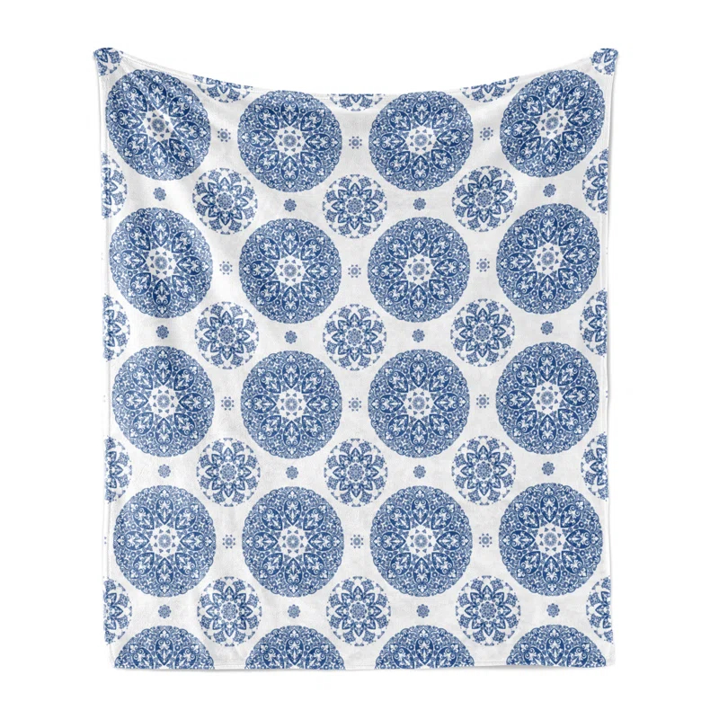 Ambesonne Paisley Fleece Throw Blanket Vintage French Blue 50"x60" Blue White