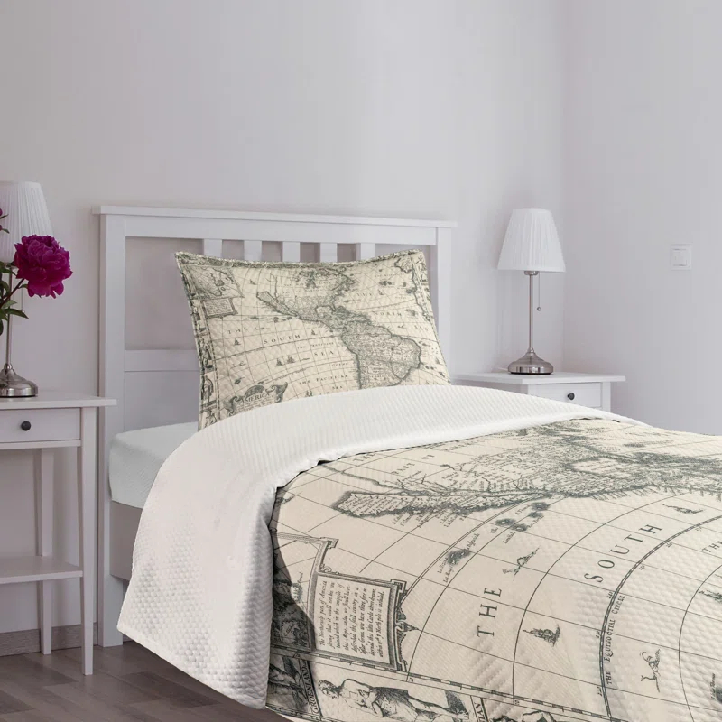 Ambesonne Ambesonne World Map Bedspread Retro Old