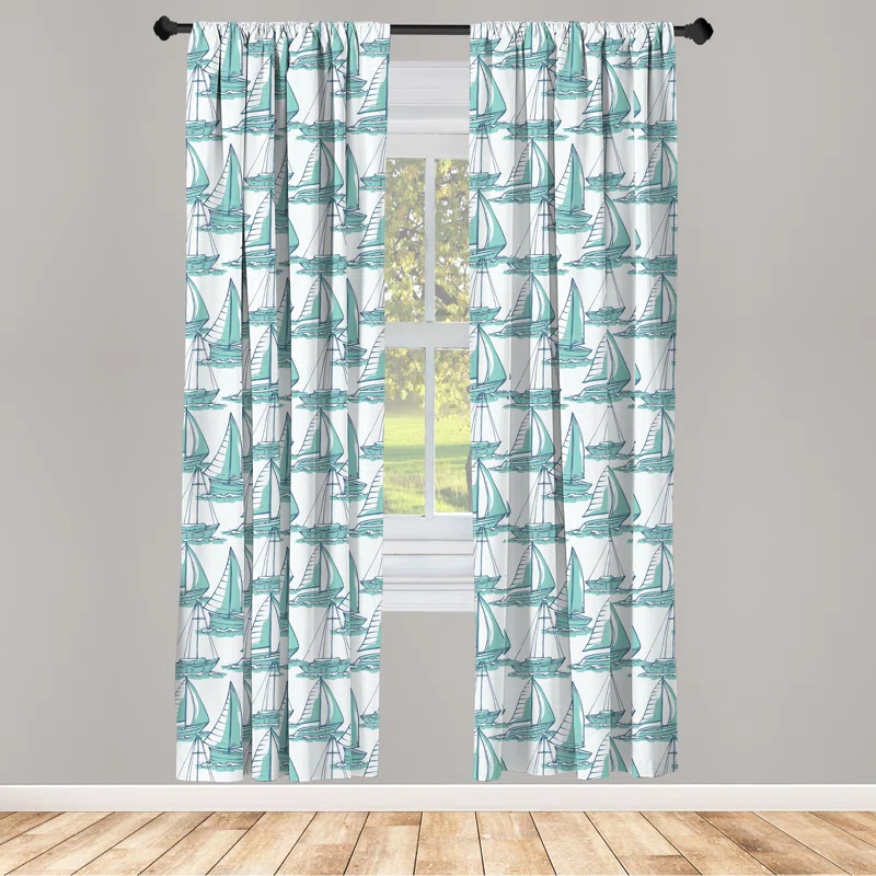 Marine Continuous Nautical Themed Semi-Sheer Rod Pocket Sliding Panels (Set of 2)