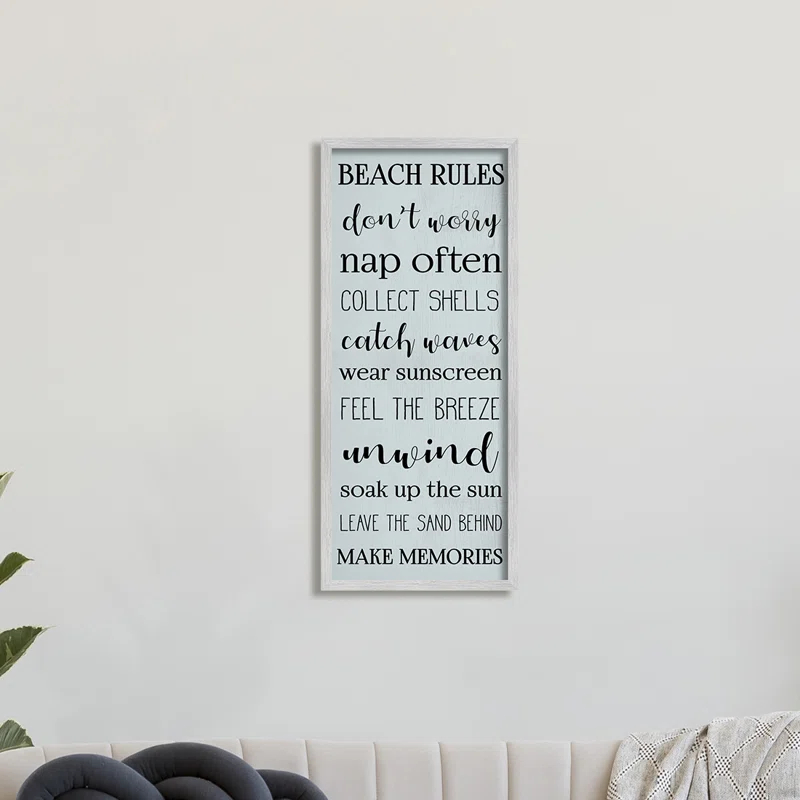 Stupell Industries " Beach Rules Sign Coastal Relaxation List Blue " by Daphne Polselli