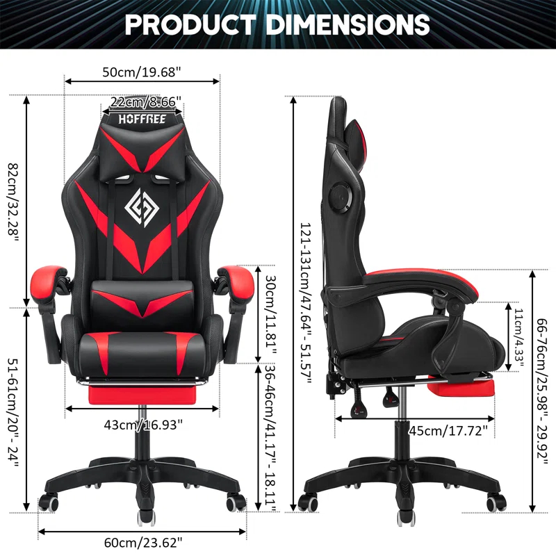 Hoffree Hoffree Massage Ergonomic Gaming Chair with Bluetooth Speakers and RGB LED Lights