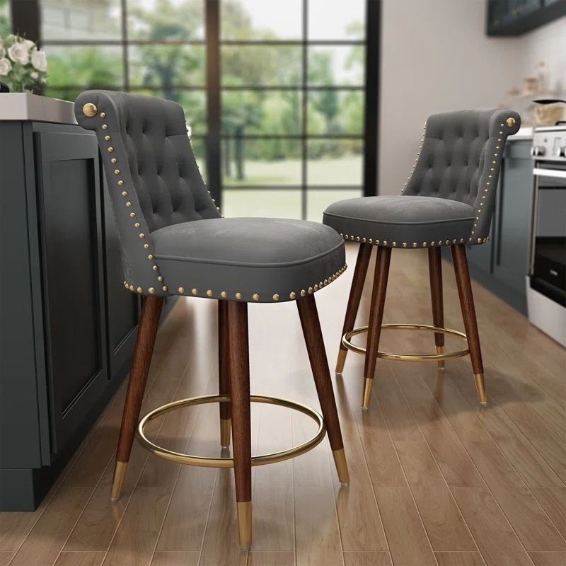 Everly Quinn Claymont Swivel 24 inch Counter Height Stools  (Set of 2) Upholstered Bar Stools with Back