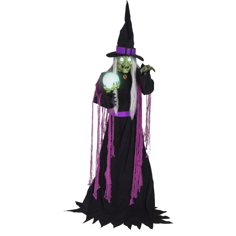 Haunted Hill Farm Haunted Hill Farm 6-Ft. Tall Fortune Teller Witch, Plug-In Motion-Activated Talking Halloween Prop