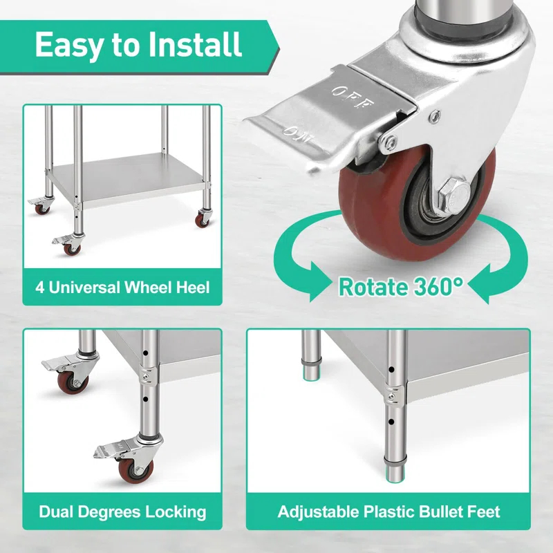 Stainless Steel Table Commercial Work Table,NSF Three Layer Workbench Heavy Duty Prep Worktable