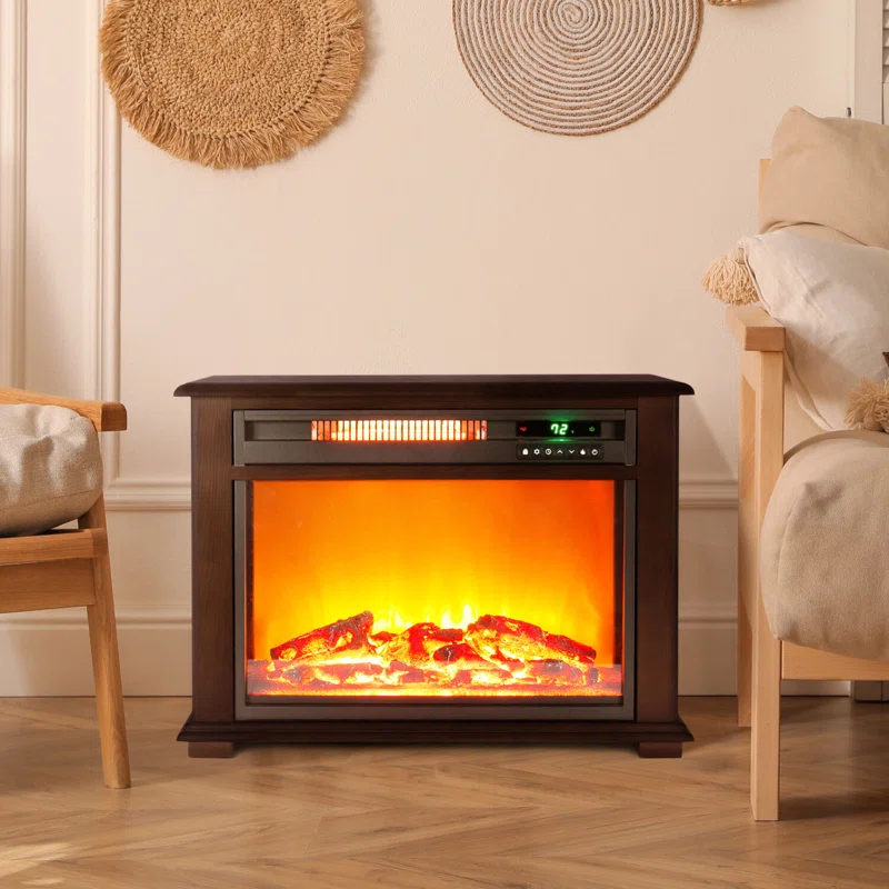 Lifesmart LifeSmart Portable Dark Walnut 3 Quartz Infrared Fireplace Heater with Remote Control and Timer