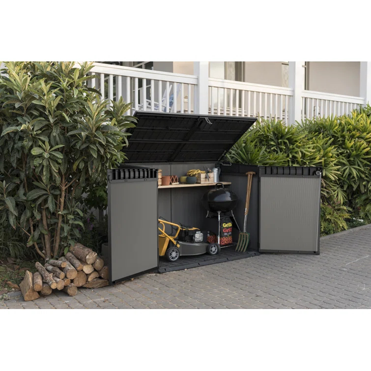 Keter Keter Premier Jumbo 6.2x4.3 ft. Horizontal Durable Resin Outdoor Storage Shed With Floor and Double Doors for Garden Patio Furniture and Tools