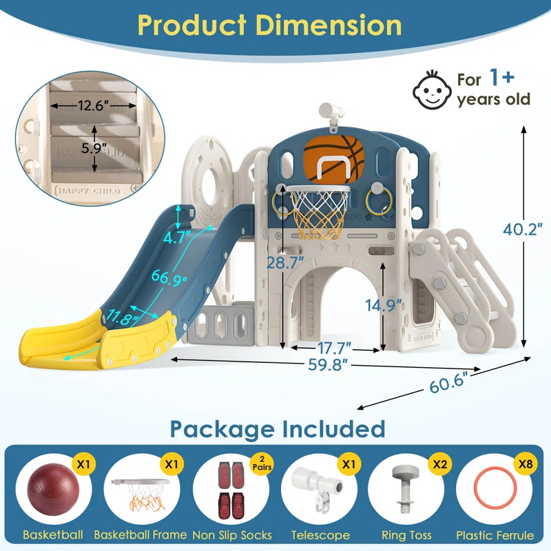 Suteck 9 in 1 Toddler Slide, Kids Slide with Climber Outdoor Indoor Slide Playset
