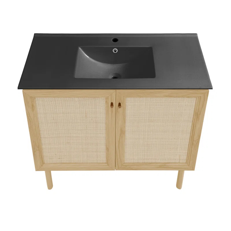Swiss Madison Classe 36" Freestanding Bathroom Vanity In Natural Oak With 3-Hole Widespread Sink Top