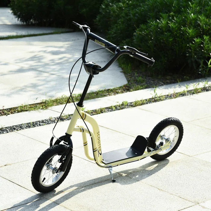 Aosom Youth Scooter Front and Rear Caliper Dual Brakes Inflatable Front Wheel Ride On Toy
