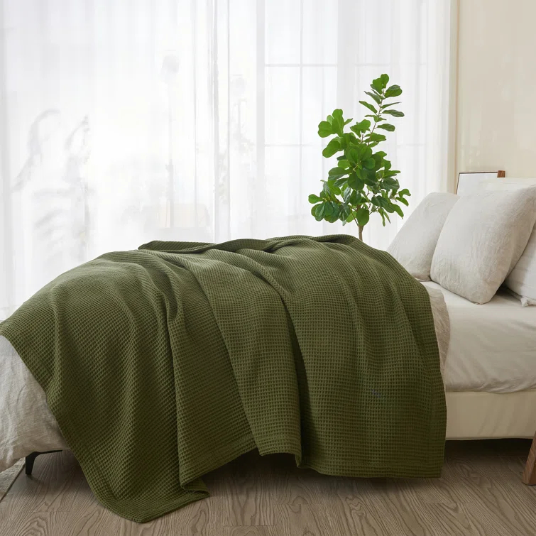 Solid Cotton Waffle Weave Blanket