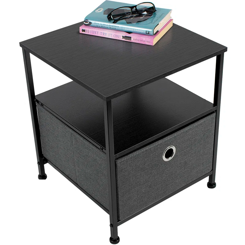 Sorbus 1 Drawer and Shelves Nightstand with Steel Frame, Wood Top & Fabric Bins