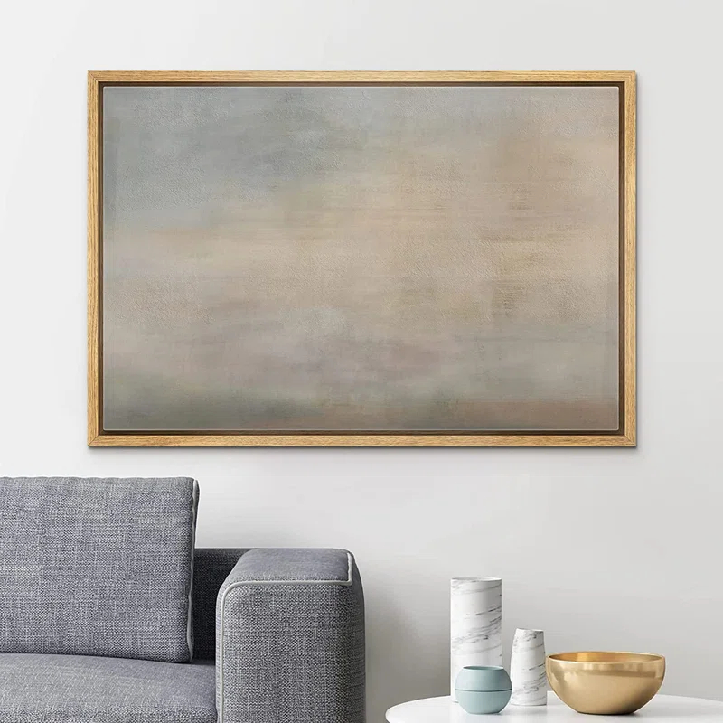 SIGNLEADER " SIGNLEADER Framed Canvas Print Wall Art Pastel Grunge Brown Sky Landscape Abstract Shapes Illustrations Modern Art Decorative Minimal Relax/Calm For Living Room, Bedroom, Office "