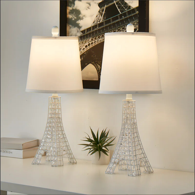 Khrysten 24" Modern Crystal Table Lamp Paris Tower Base with 3-Color Temperature Bedside Table Lamp (Bulbs Included) (Set of 2)