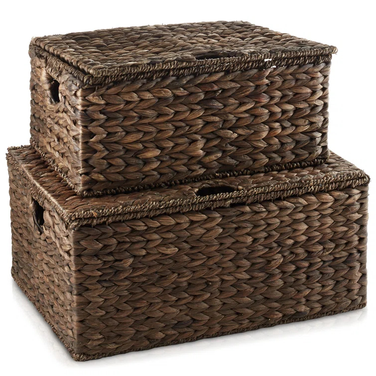 Casafield Casafield Water Hyacinth Rectangular Storage Baskets with Lids (Medium and Large)