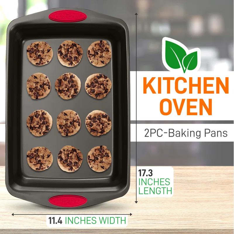 NutriChef Non-Stick Steel 2 Piece Baking Sheet Set (Set of 2)