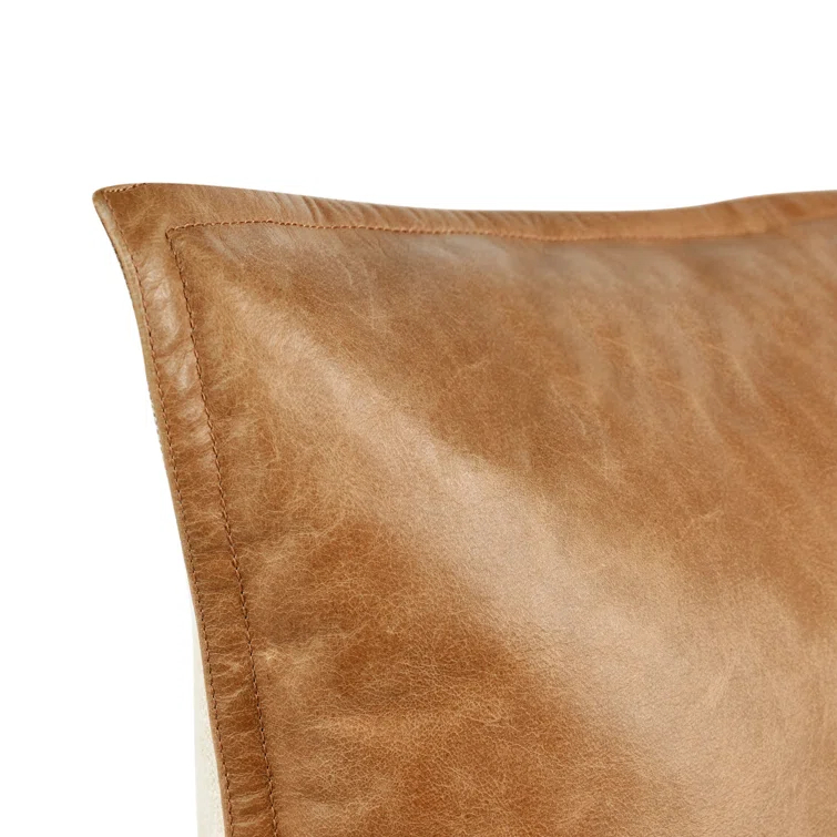 Cheyenne 22" Brown Genuine Leather Throw Pillow