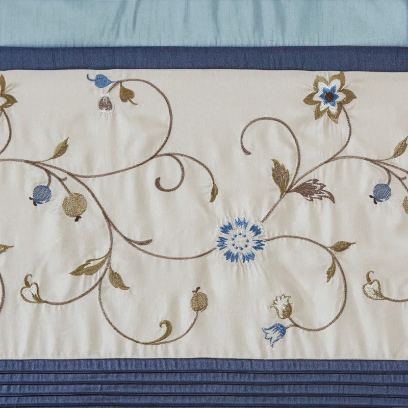 Serene Floral Embroidered 50'' W Window Valance
