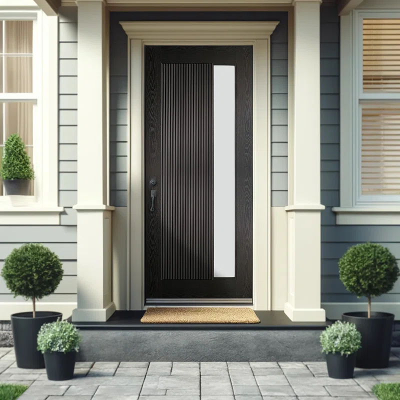 Calhome Modern Exterior Fiberglass Front Entry Door Slab with Designer Decorative Glass Door Slab Only