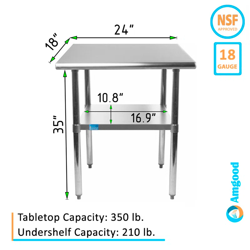 Stainless Steel Table with Undershelf. Metal Prep Table. NSF.