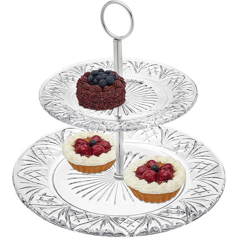 Godinger Silver Art Co Dublin Crystal 2 Tiered Serving Stand