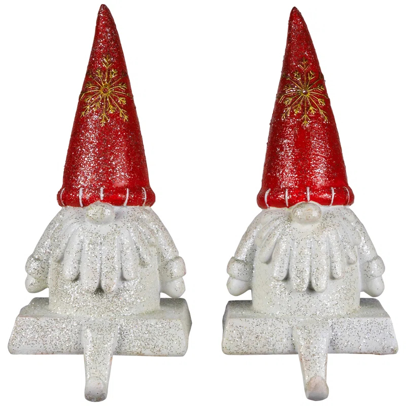 Northlight Seasonal Glittered Gnome Christmas Stocking Holders - 8.25" - Set Of 2 (Set of 2)