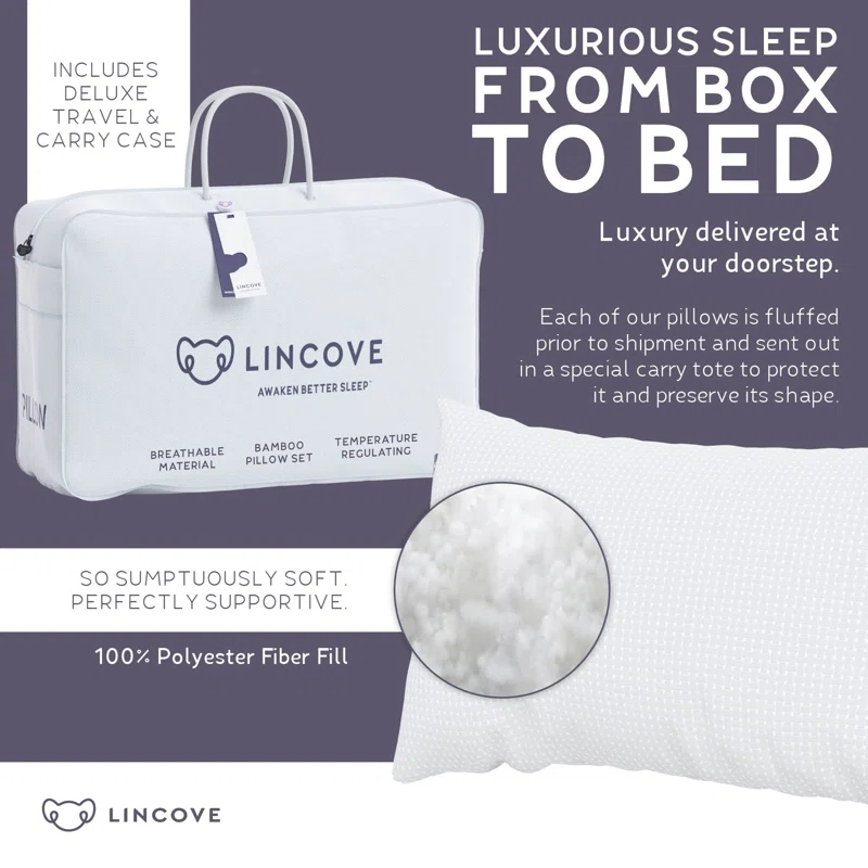 Lincove® Lincove Rayon From Bamboo Pillow - Hotel Quality, Soft for Stomach Sleepers, 1 Pack
