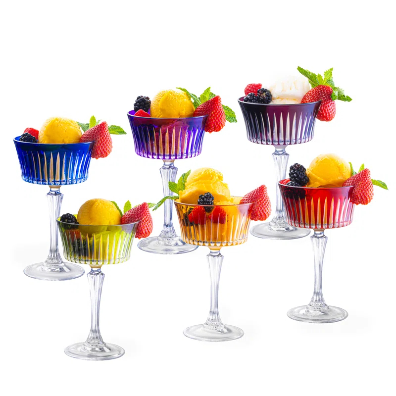 Barski Colored Champagne Coupe Glasses, Stemmed Martini Glassware, Set of 6 - 8.7 oz. (Set of 6)
