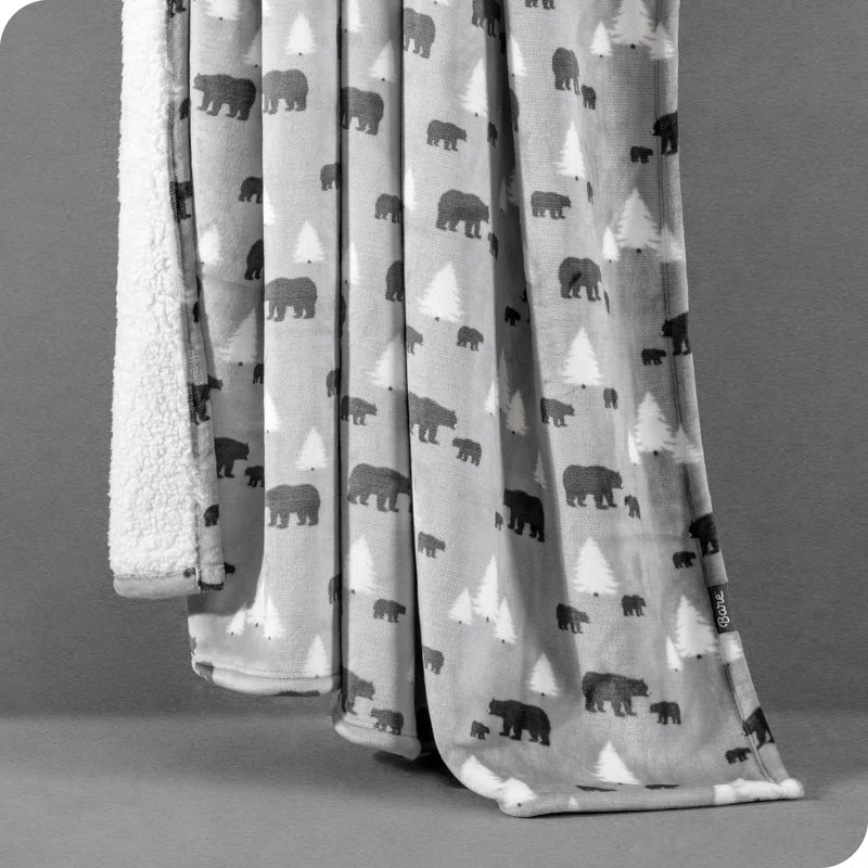 Bare Home Bare Home Printed Sherpa Fleece Blanket - Warm & Lightweight - Soft Plush Blanket - Reversible