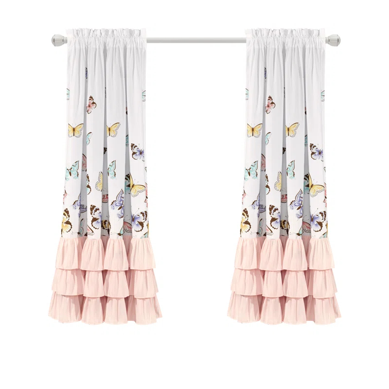 Lush Decor Flutter Butterfly Polyester Semi Sheer Curtain Pair (Set of 2)