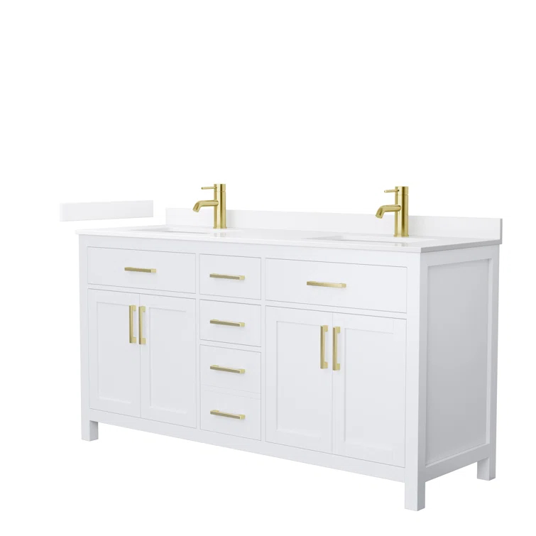 Wyndham Collection Beckett 66" Freestanding Double Bathroom Vanity with Quartz Top