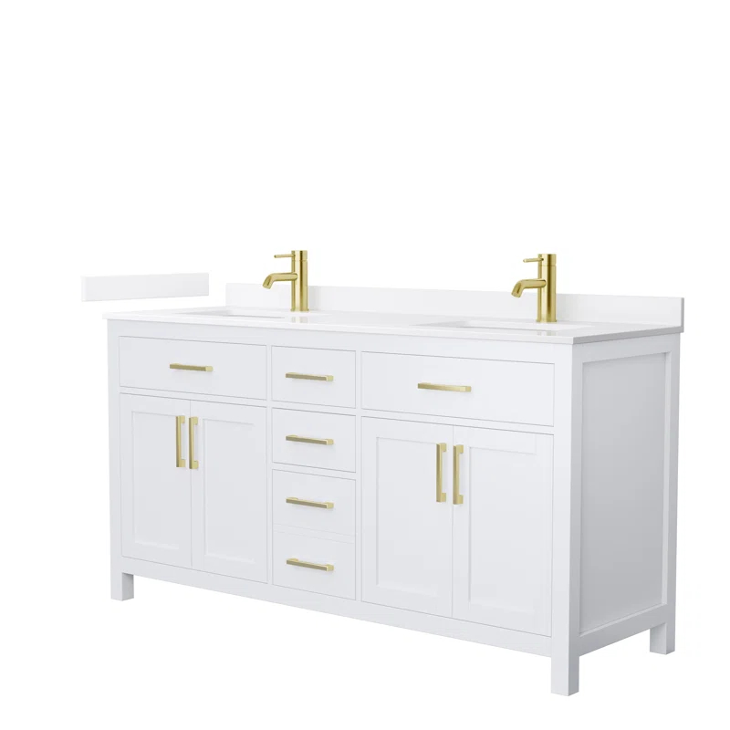 Wyndham Collection Beckett 66" Freestanding Double Bathroom Vanity with Quartz Top