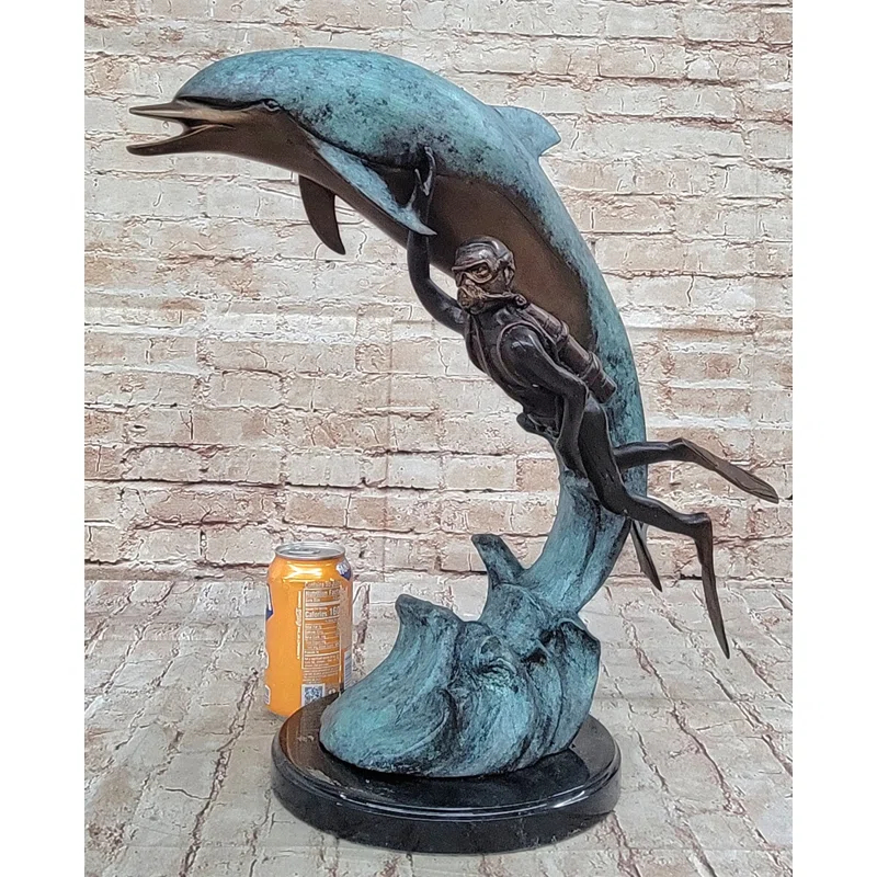 Rosecliff Heights Severy Scuba Diver  Imitative Dolphin Real Bronze Sculpture Statue Original Numbered Art By Marius