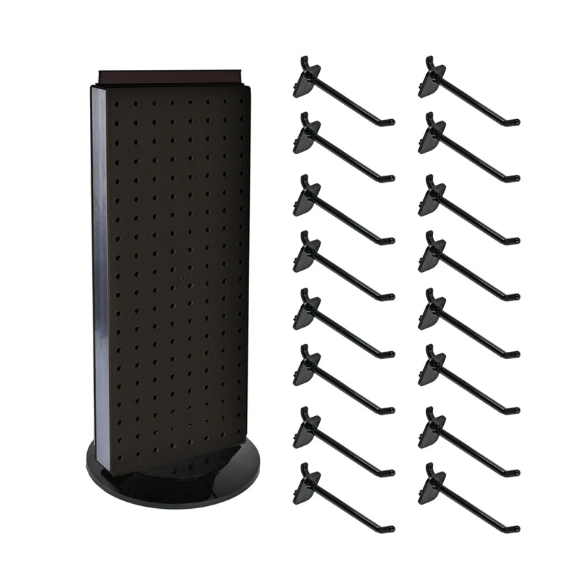 Four-Sided Revolving 4"W x 12"H Pegboard Counter Display w/ 16 2" Hooks