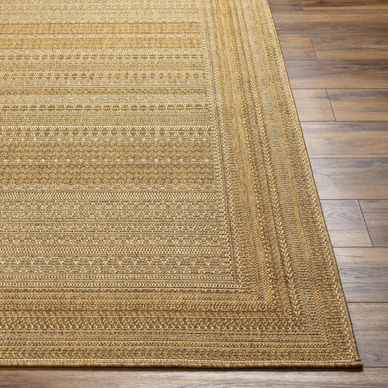 Gracie Oaks Tailyn Striped Machine Woven Polypropylene Indoor / Outdoor Area Rug in Tan/Brown