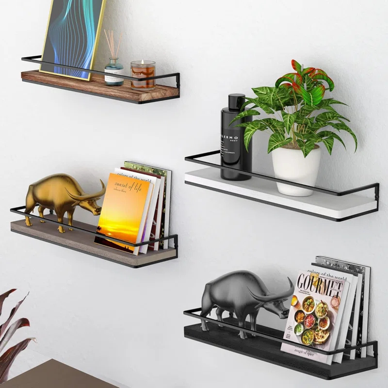 Floating Shelves Wall Mounted Set Of 2, Rustic Wood Wall Storage Shelves For Bedroom,Living Room,Bathroom, Kitchen