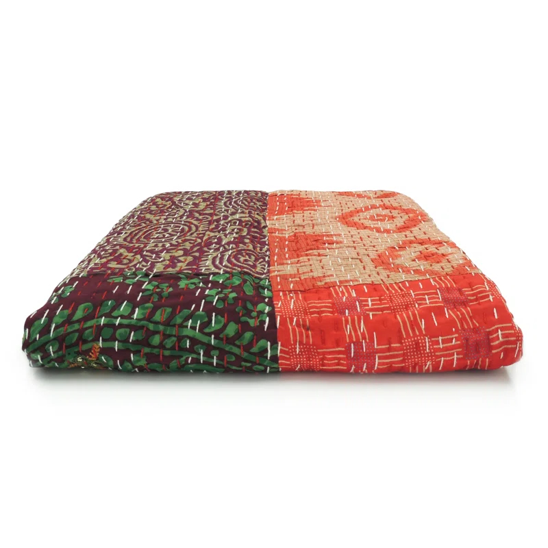 Rajani Home Handmade Kantha Silk Blend Throw Blanket