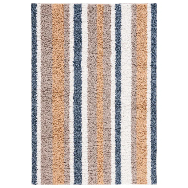 Highland Dunes Calico Shag Performance Striped Rug