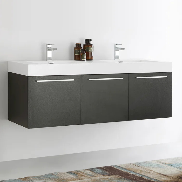 Fresca Vista 60'' Wall Mounted Modern Double Bathroom Vanity with Acrylic Vanity Top