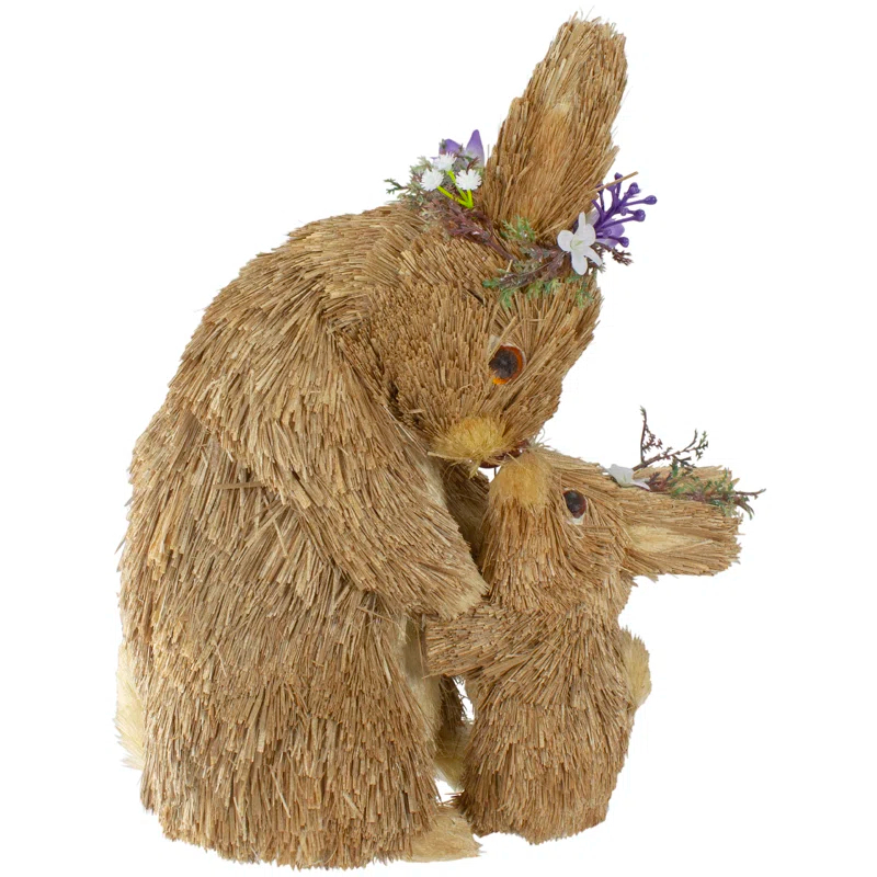 Northlight Seasonal 12" Brown Mommy And Baby Bunny Sisal Easter Figure