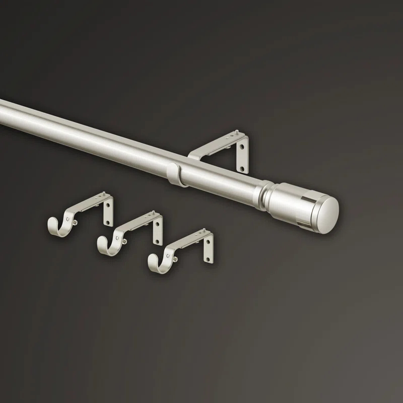 Mode Premium Collection 1 1/8 in Diameter Curtain Rod, Cylinder Finials and Steel Wall Mounted Adjustable Rod