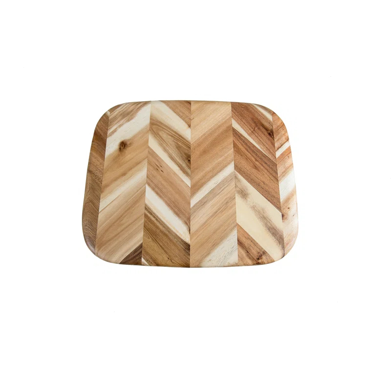 Lipper International Acacia Herringbone Rounded Edge Cutting/Serve Board With Inset Handles, Small