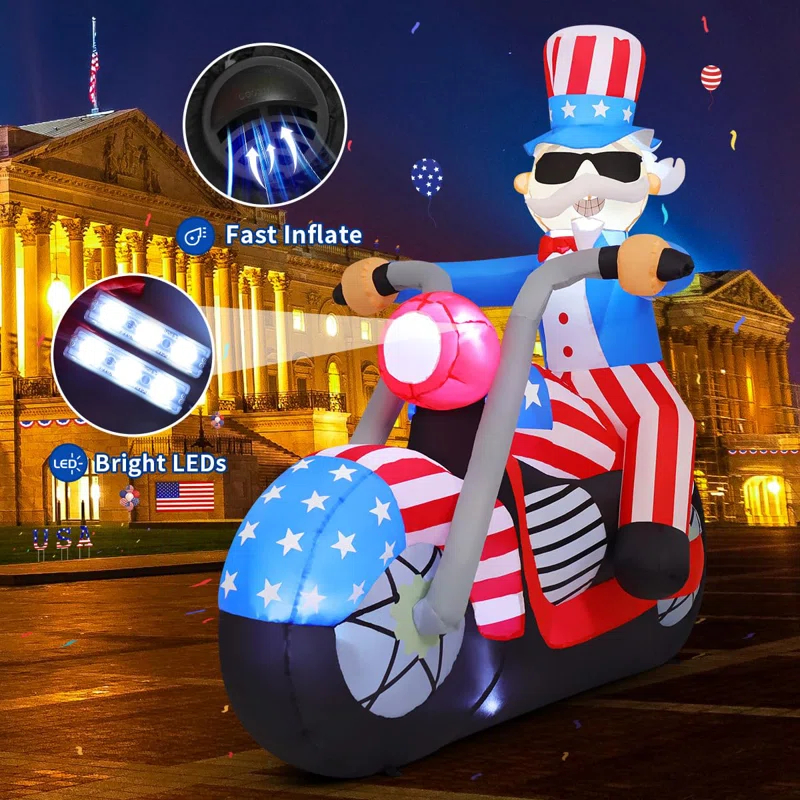 GOOSH Independence Day Inflatable 5.9 FT 4th of July Inflatables Uncle Sam Decor with LED Lights