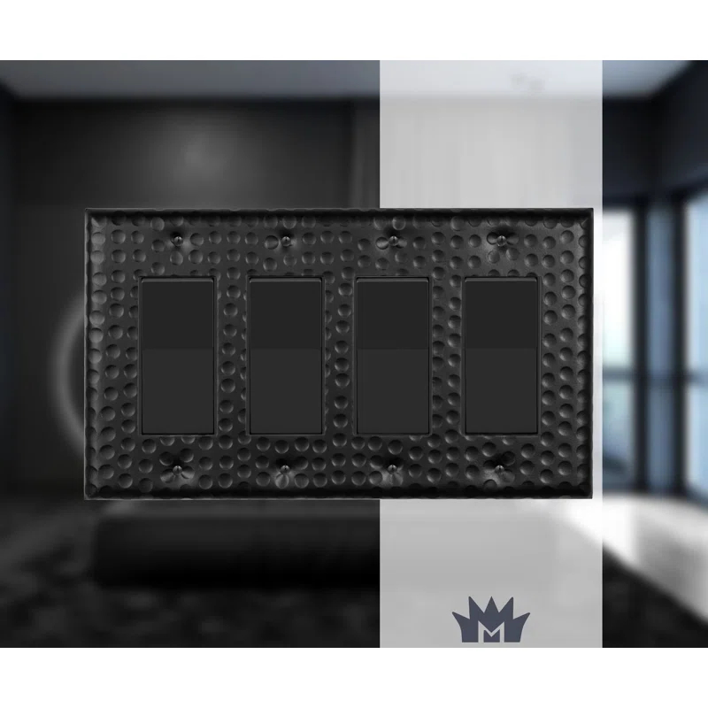 Monarch Abode Hand Hammered 4-Gang Rocker Light Switch Standard Wall Plate