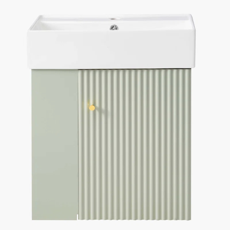 CARPET DESIGN UNLIMITED 2015 LLC 21.6 inch Modern Floating Bathroom Vanity with Ceramic Basin, Right side storage, Green