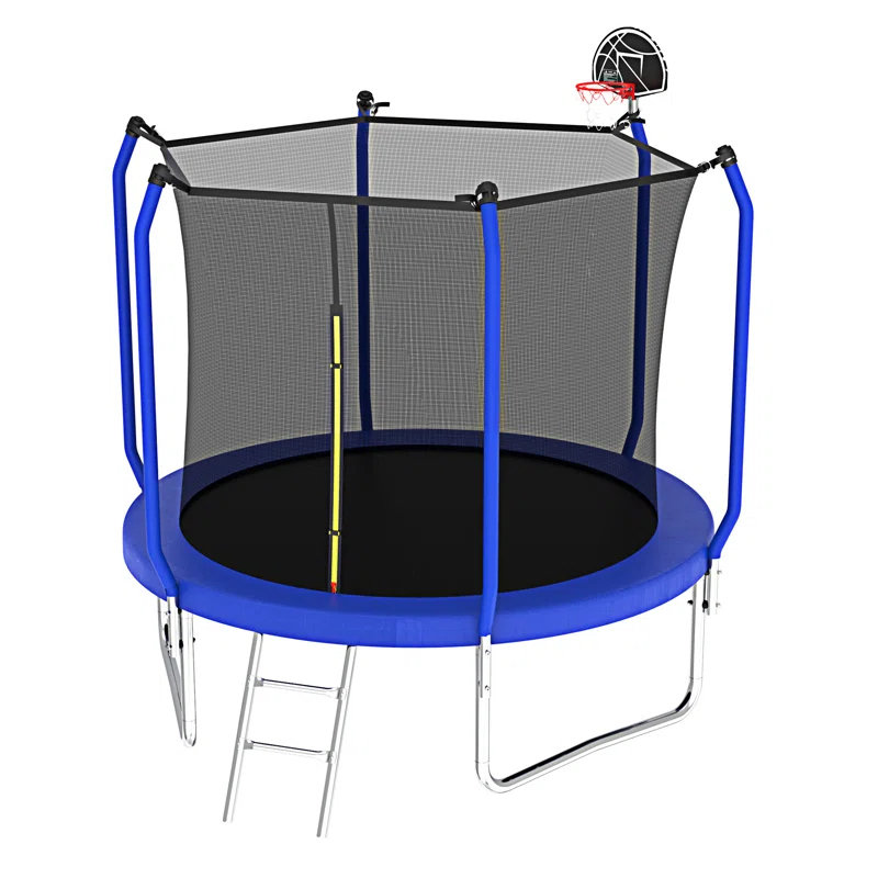 wendeway 10FT Trampoline With Basketball Hoop,  ASTM Approved Reinforced Type Outdoor Trampoline With Enclosure Net