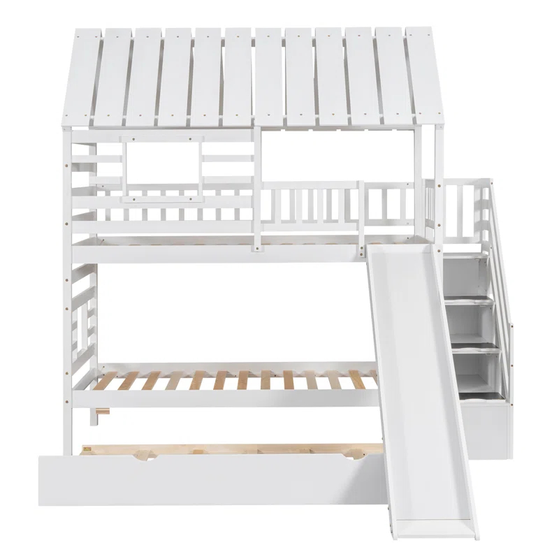 Harper Orchard Twin Over Twin House Bunk Bed With Trundle And Slide